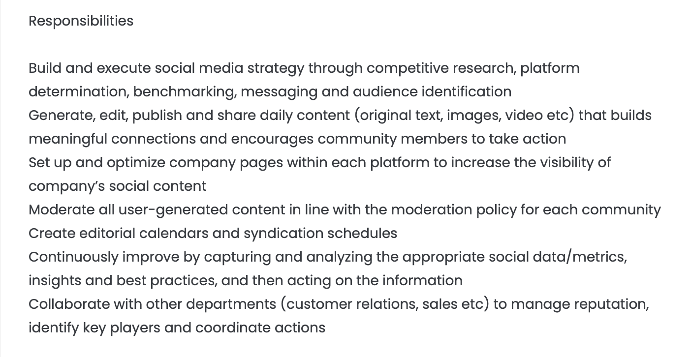 A job ad for a social media specialist at an agency