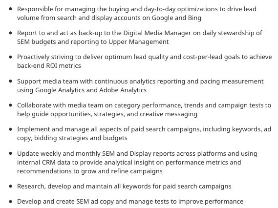 A paid search marketing specialist job ad