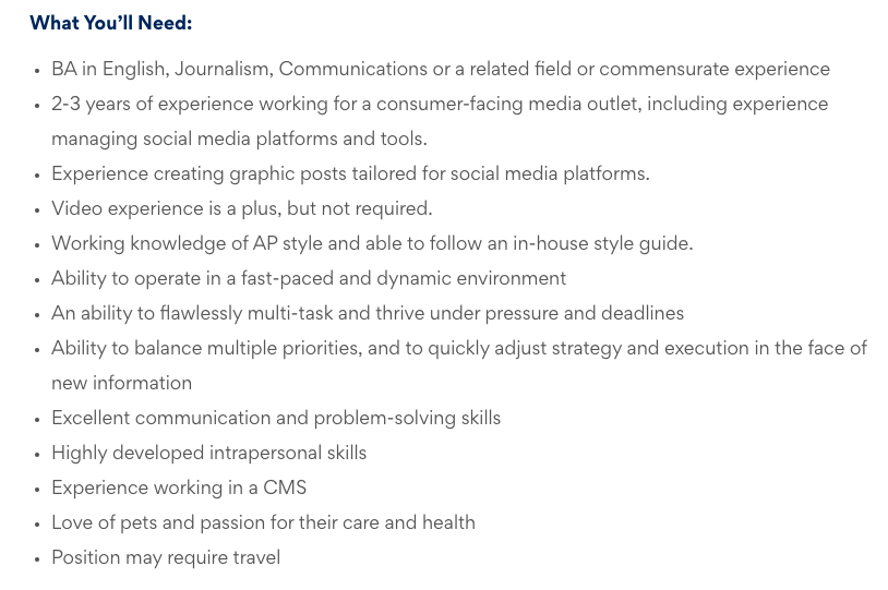 A social media manager job description posted online by Chewy