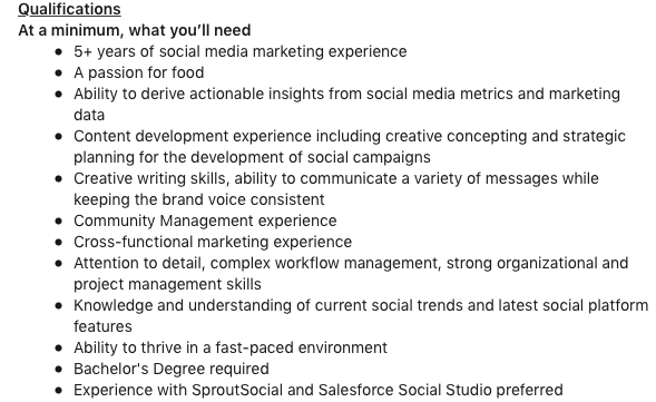 A job ad for a social media manager
