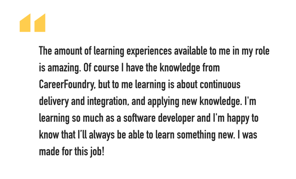 A quote from Tanimara about her career change journey