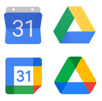 Two examples of Google's flat design icon redesign of Calendar and Drive, from 2020.