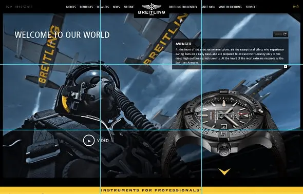 Screenshot of the Breitling watch website showing the rule of thirds at work.