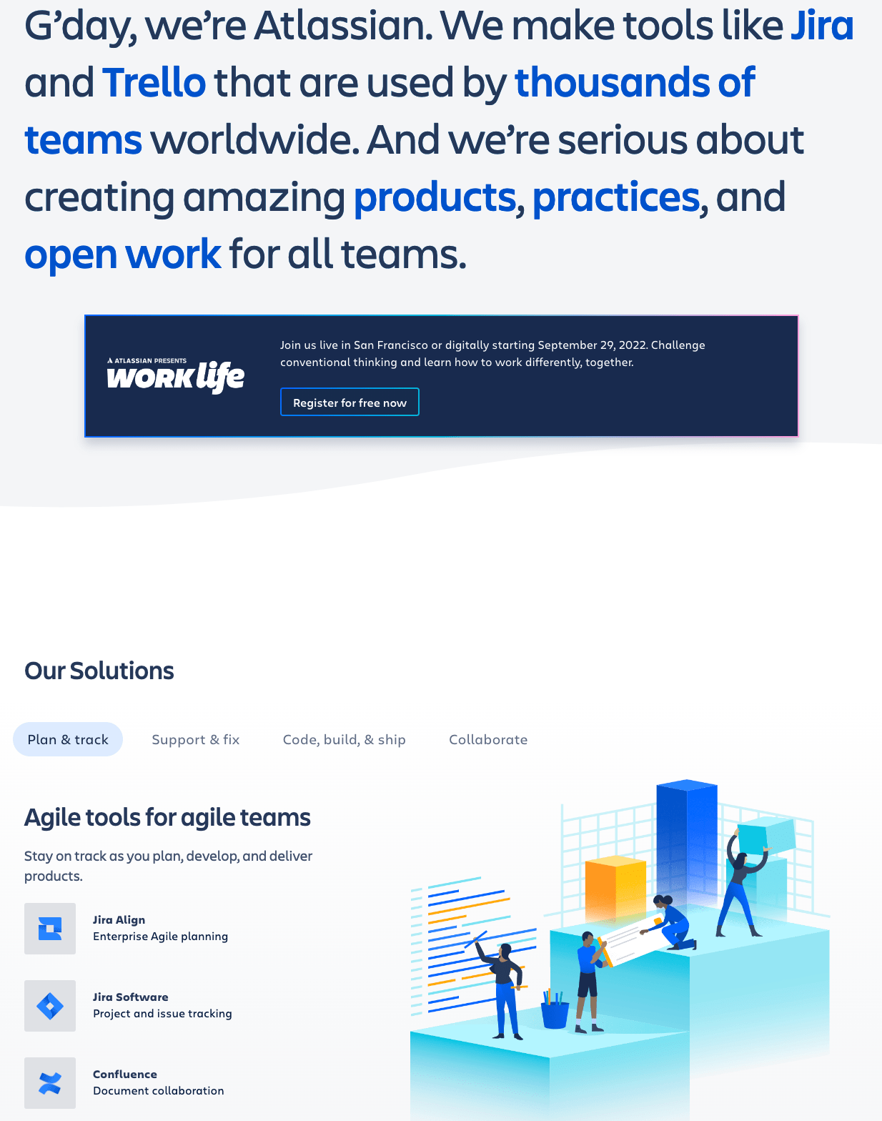 Screenshot of the Atlassian homepage, illustrating visual hierarchy at work.