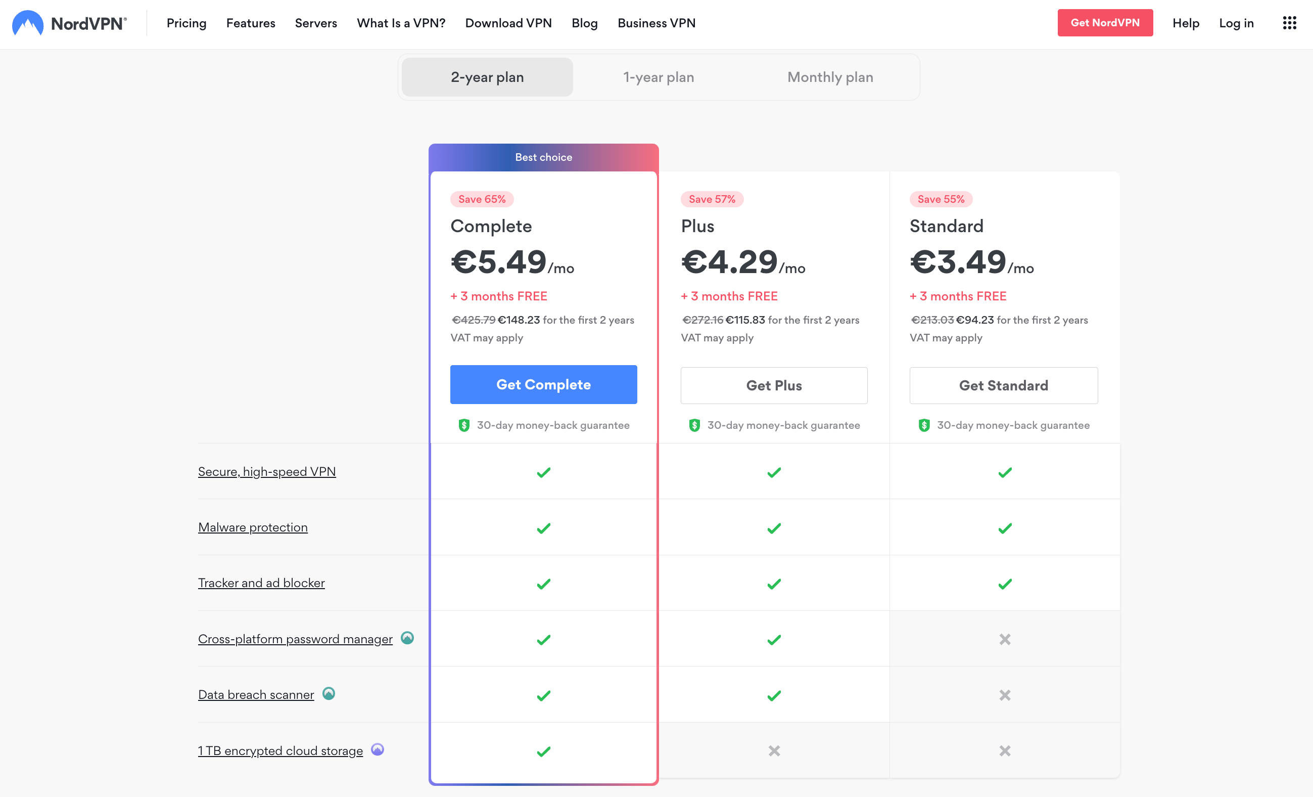 Screenshot of the Nord VPN pricing screen, using proximity and alignment successfully.