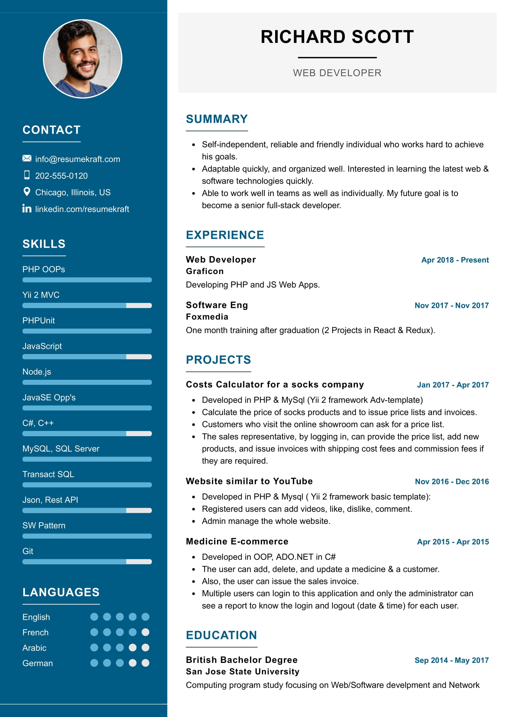 example of a web developer tech resume