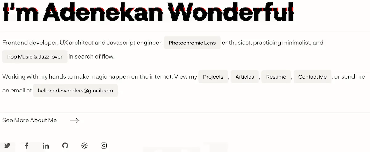 Adenekan Wonderful's software engineer portfolio website.