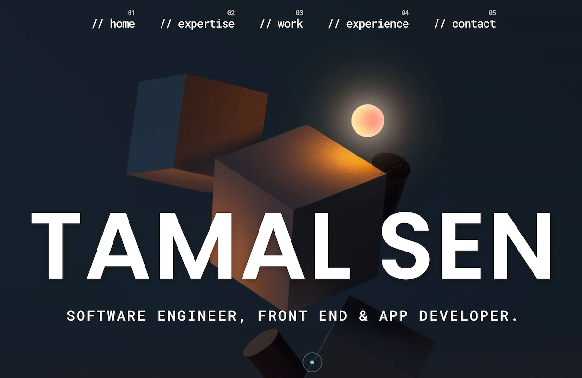 Screenshot of Tamal Sen's software engineer portfolio website.