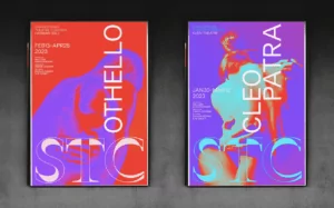 posters for the plays Othello and Cleopatra show use of the principles of design, contrast