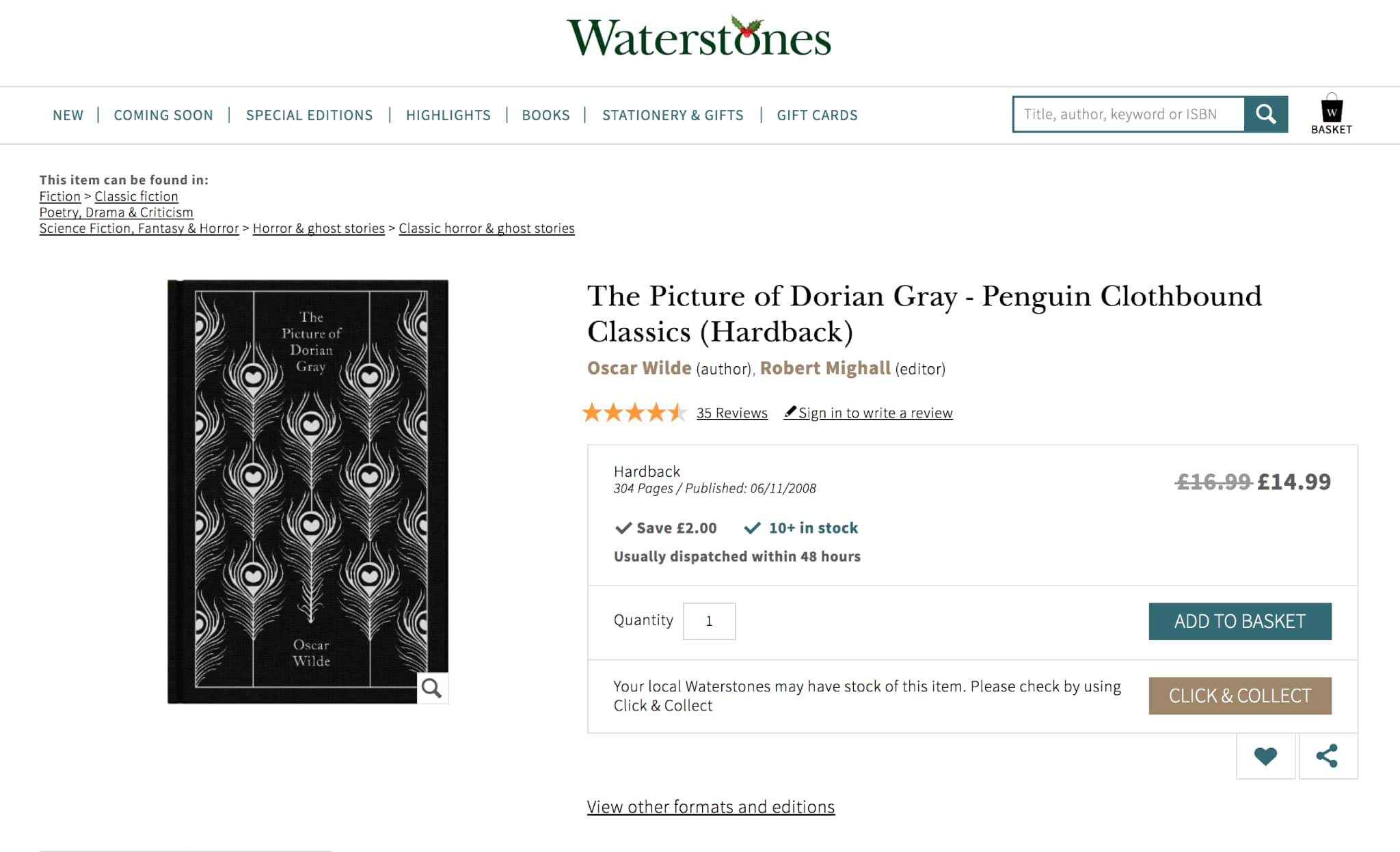 waterstones website as an example of UI breadcrumbs