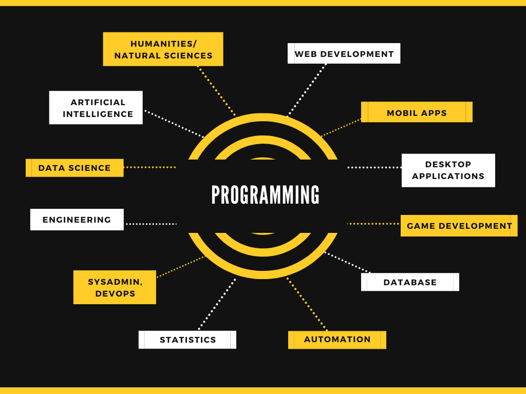 Graphic displaying some of the areas you can go into with coding.