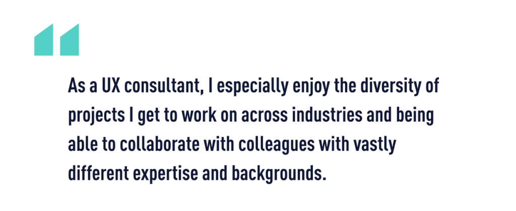 A quote from Ryan about his career change from marketing to UX consultant