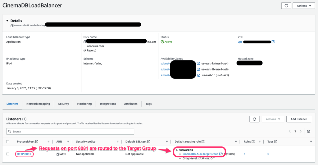 ALB whose DNS is called by client making API calls