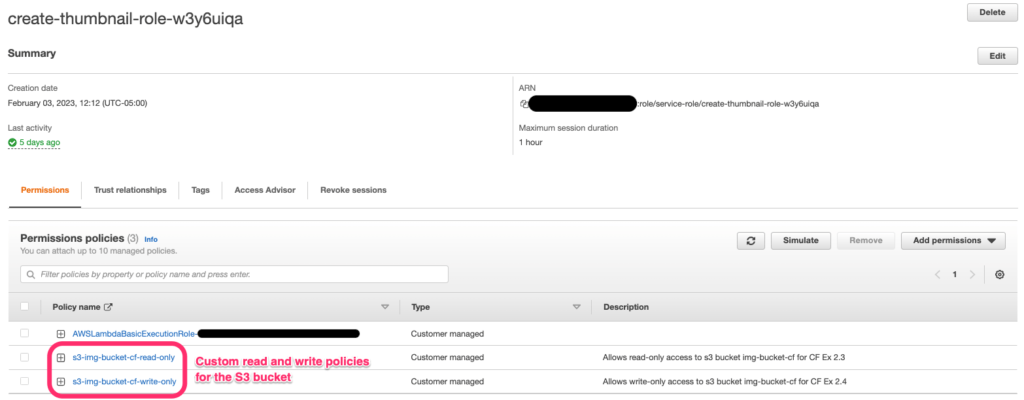 IAM role for Lambda function allowing basic Lambda permission, plus read + write access to image bucket