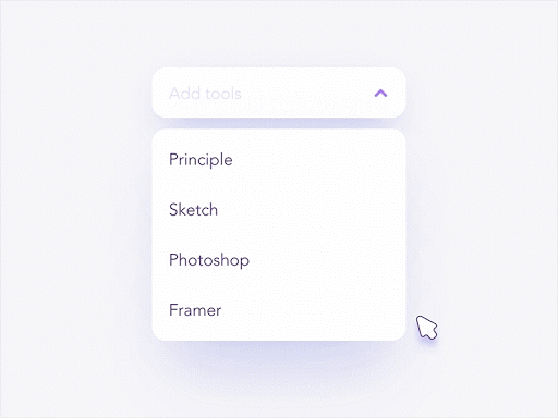 A dropdown menu: This controversial UI element allows users to select an item from a list that "drops down" once we click on it