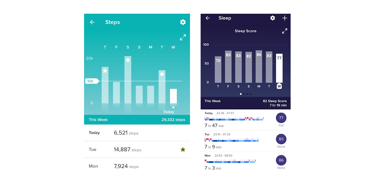 Data visualizations from the Fitbit app