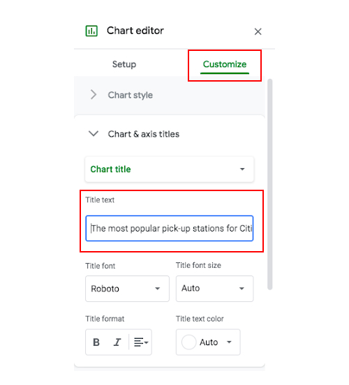 The chart editor in Google Sheets