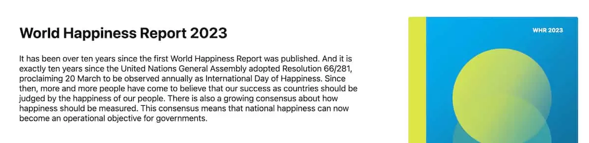 Screenshot of the World Happiness Report Website.