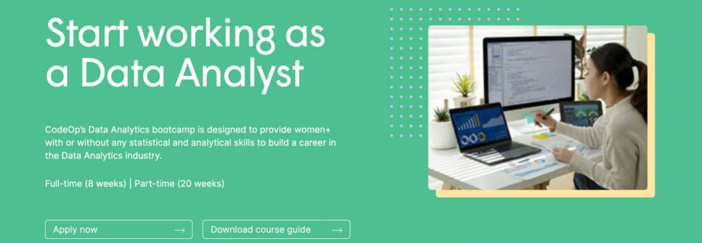 CodeOp Data Analytics Bootcamp website homepage