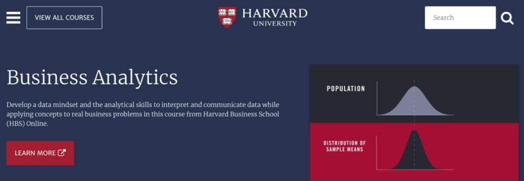 Harvard University Business Analytics Course website homepage