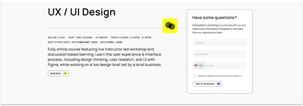 A screenshot from the Experience Haus UI Design Course website