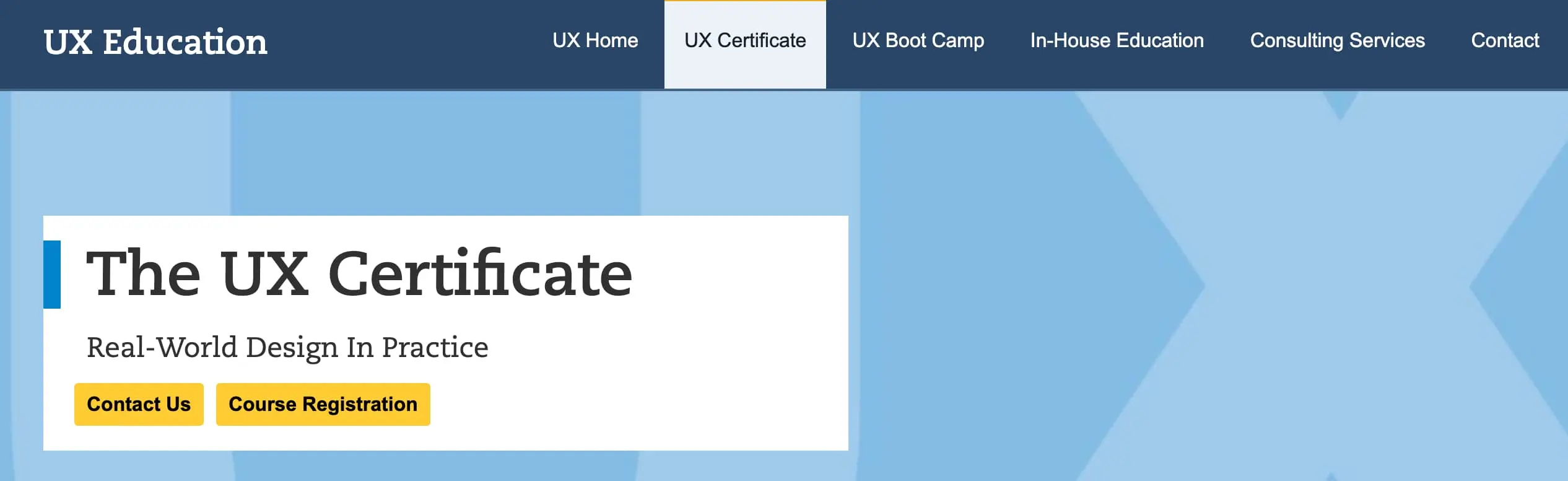 A screenshot of Bentley University's UX certification program website