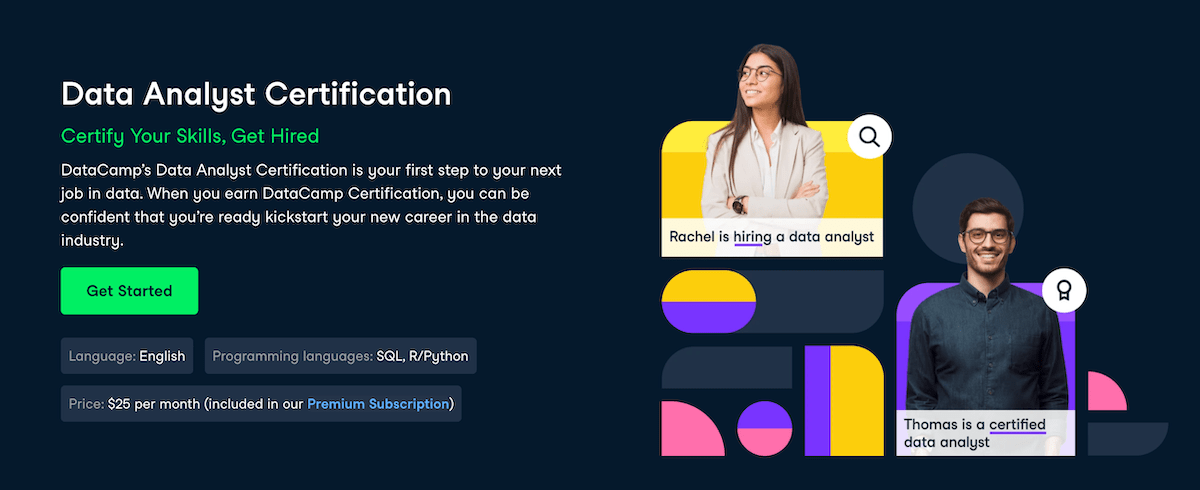Screenshot of the DataCamp data analyst certification.