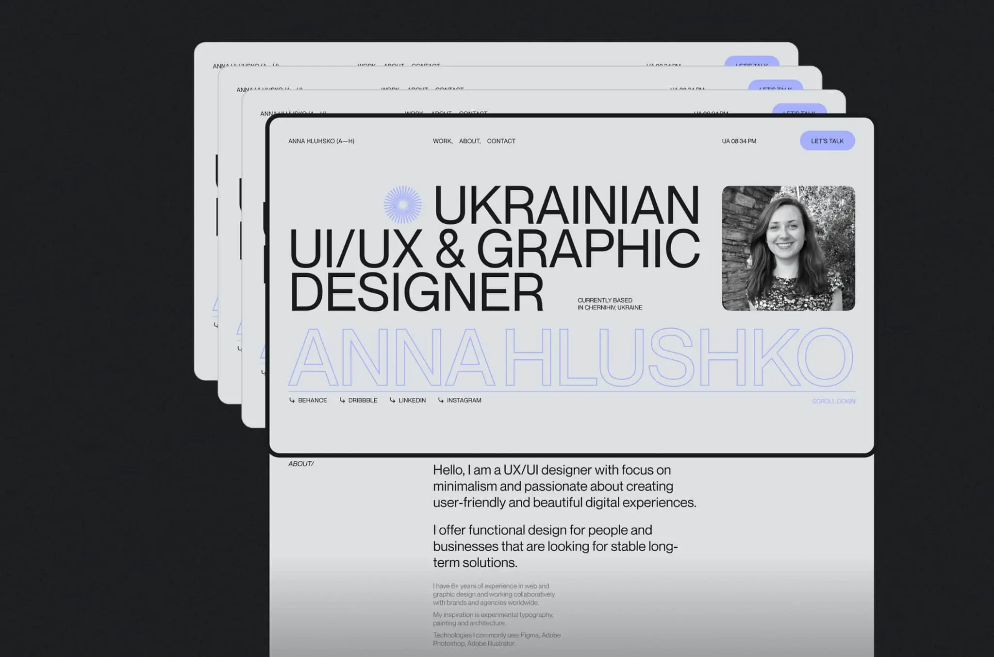 A screenshot of Anna Hlushko’s UX portfolio