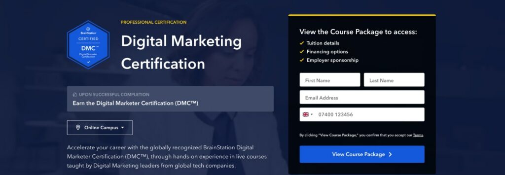 BrainStation Digital Marketing Bootcamp BrainStation Digital Marketing Bootcamp website homepage