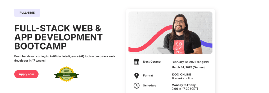 A screenshot from the WBS Coding School website showing their coding bootcamp with job guarantee