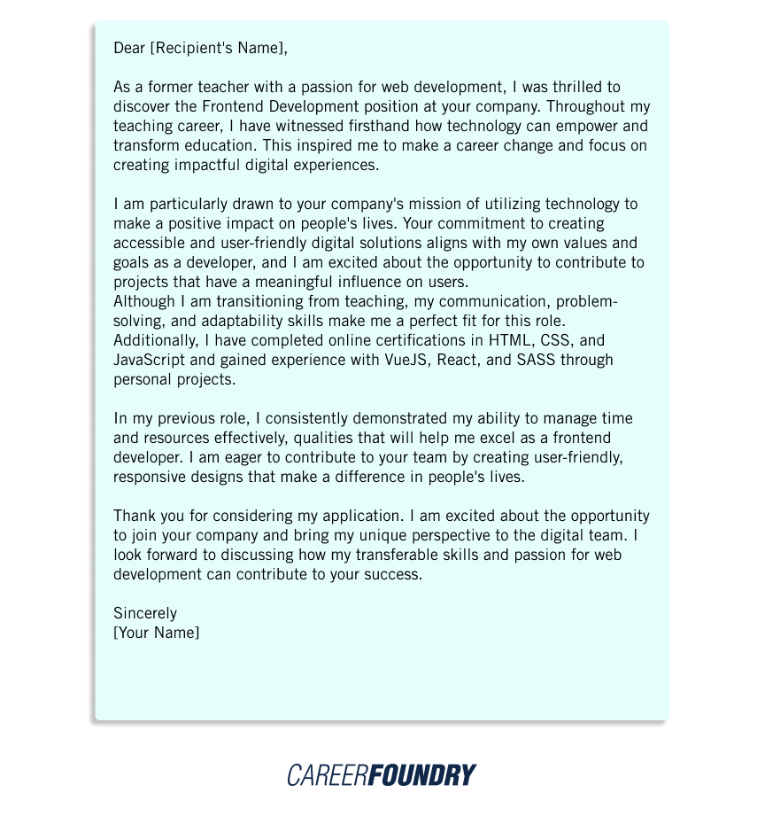 frontend development cover letter template
