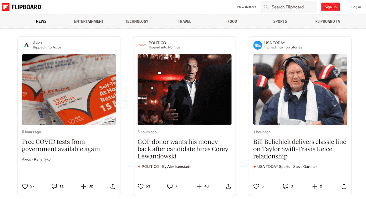 Screenshot from Flipboard progressive web app.