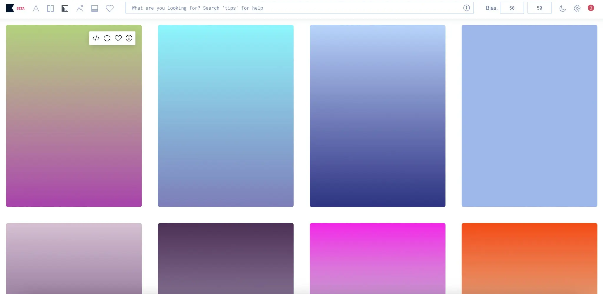 A screenshot from Khroma's gradient search