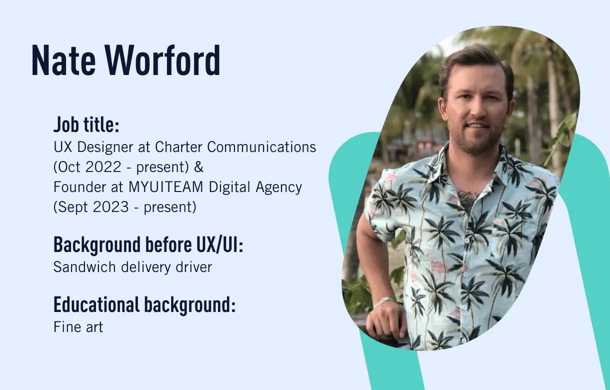 Nate Worford, who went from sandwich delivery driver to UX designer at a Fortune 100 company after studying at CareerFoundry