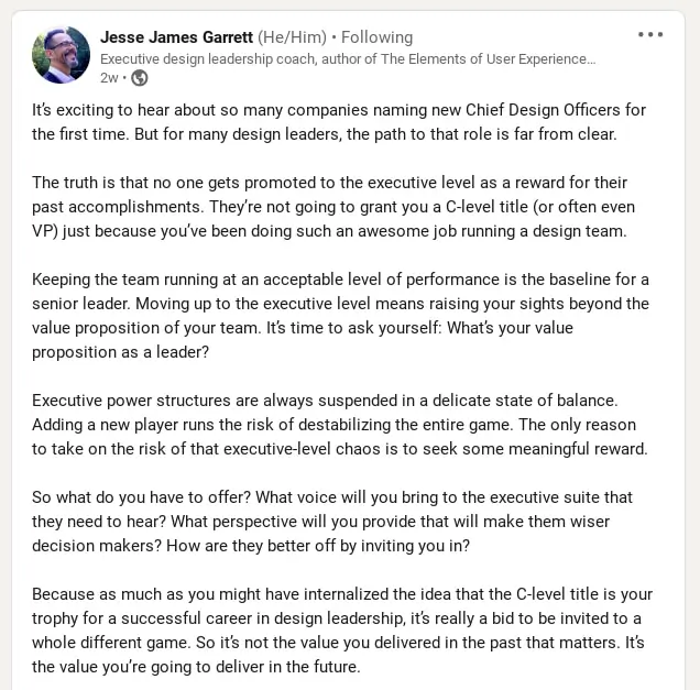 A screenshot of UX design expert Jesse James Garrett's social media