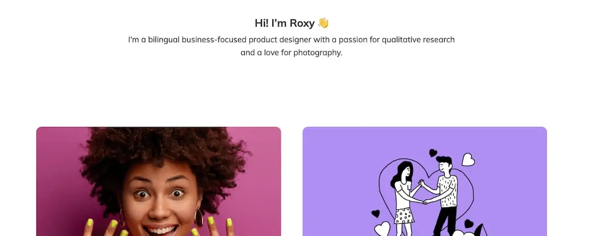 A screenshot from Roxy Zhang's product design portfolio page.