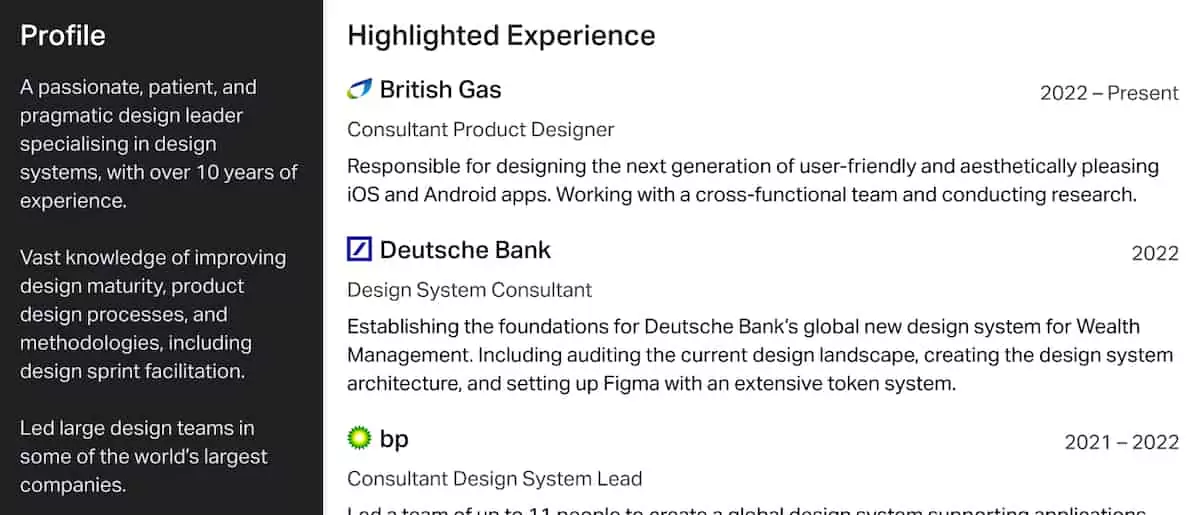 Extract from Luke James Taylor's product design CV.
