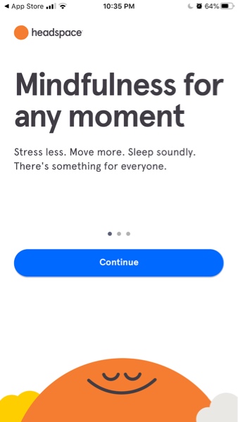 Screenshot of the Headspace onboarding sequence