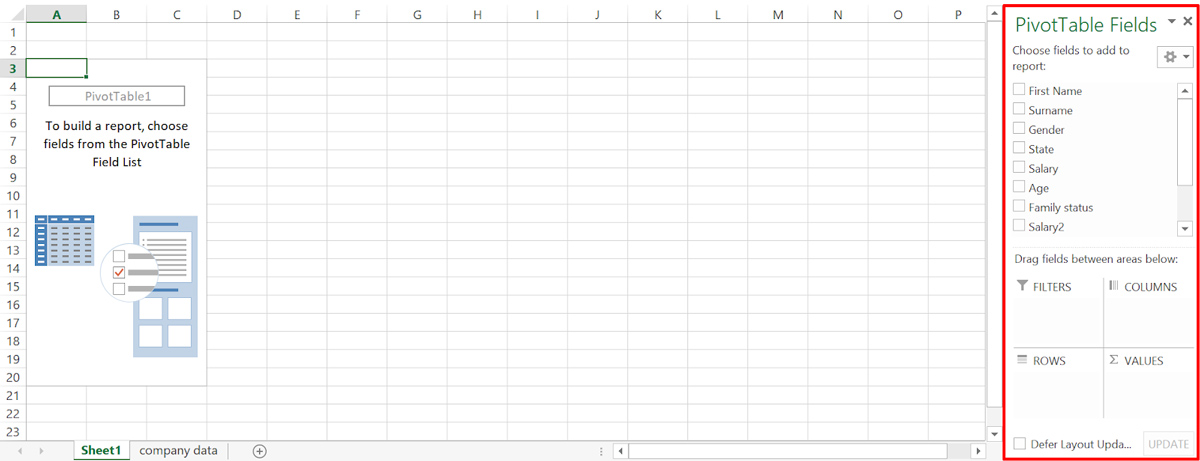 A screen grab from MS Excel showing a pivot table in a new tab
