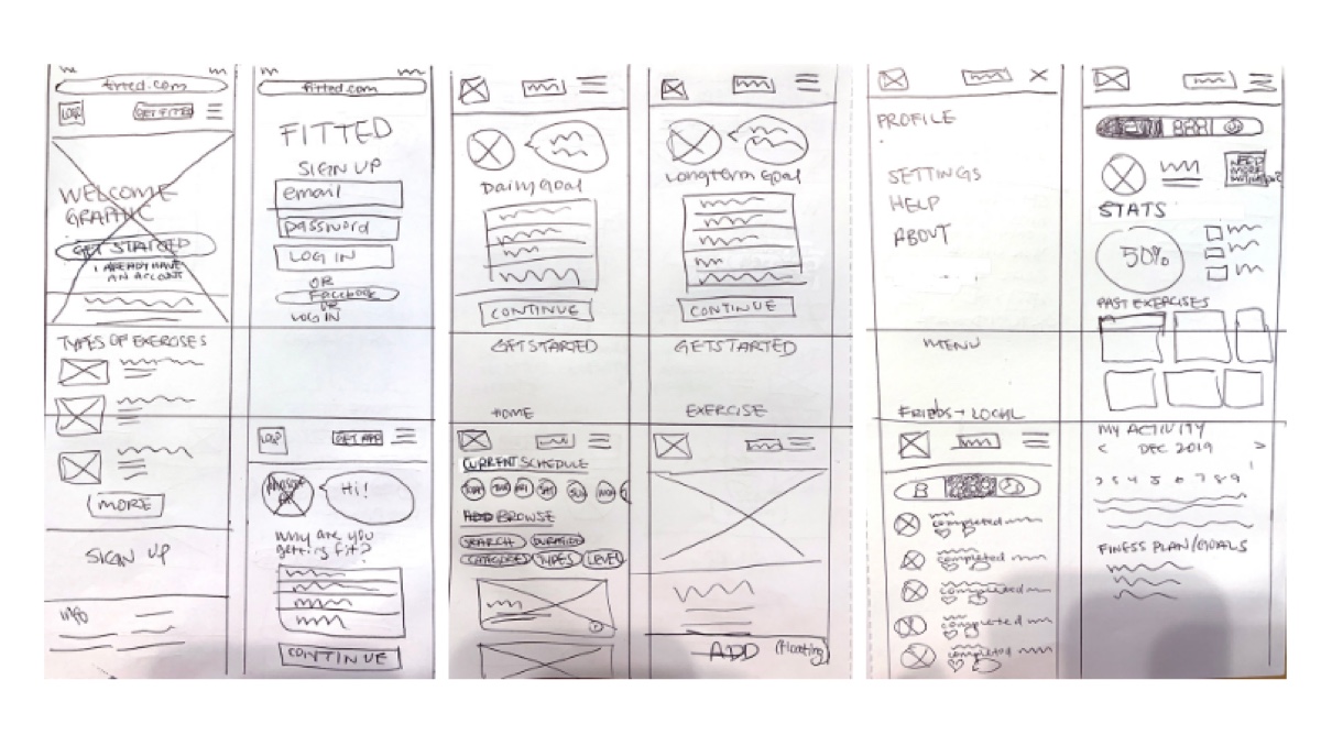 Initial sketches for the Fitted app, by Michelle Lock