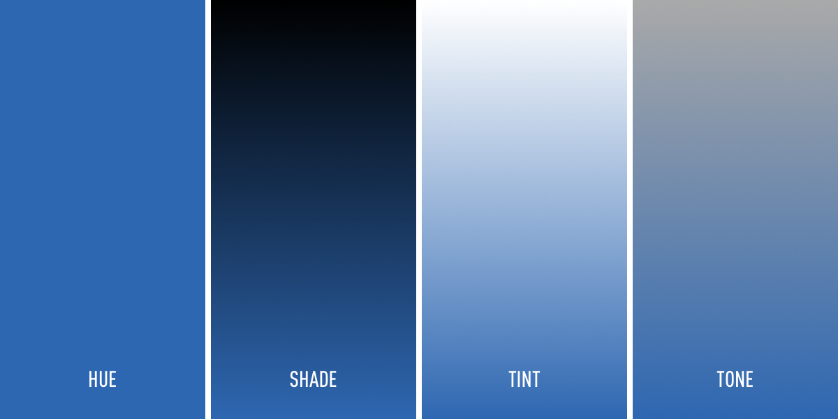 A color swatch showing hue, shade, tint and tone