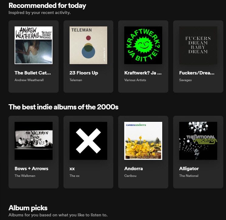 Spotify is an example of an F-shaped reading pattern