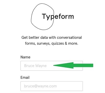 Typeform uses surprise/humor in example copy for a form