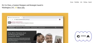 Clem Auyeung UX Writing Porffolio Screenshot of Clem Auyeung's UX Writing portfolio webpage