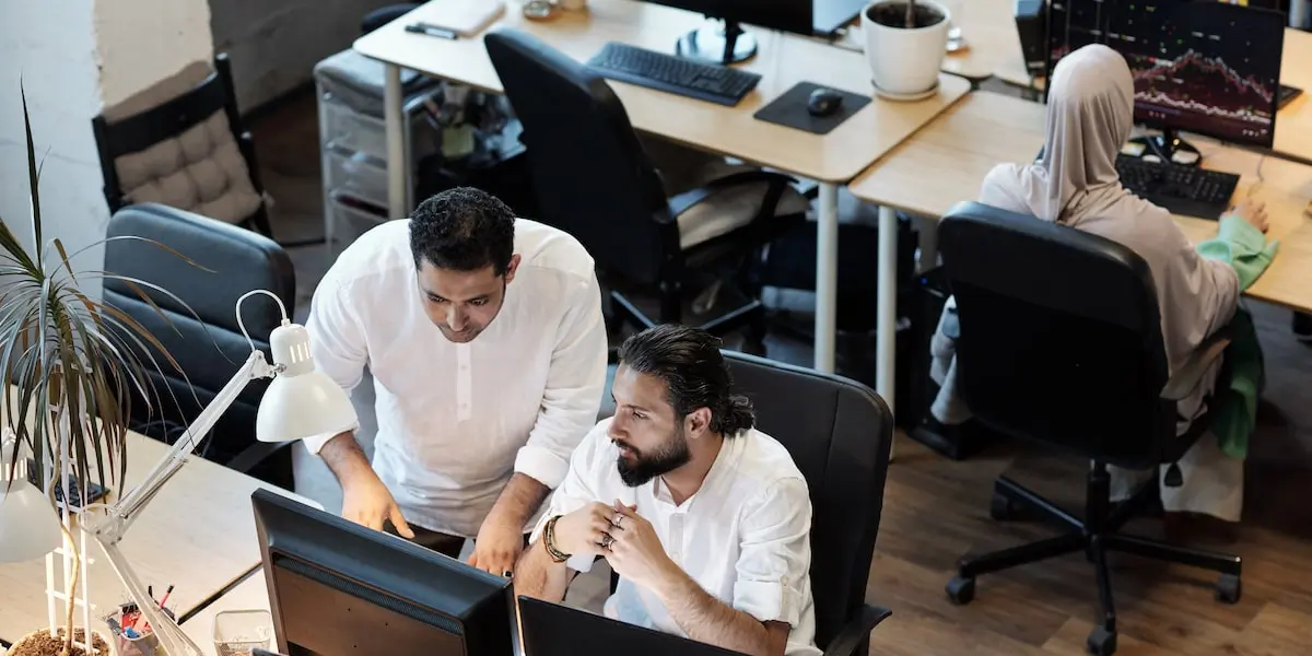 Data analysts working together in an office