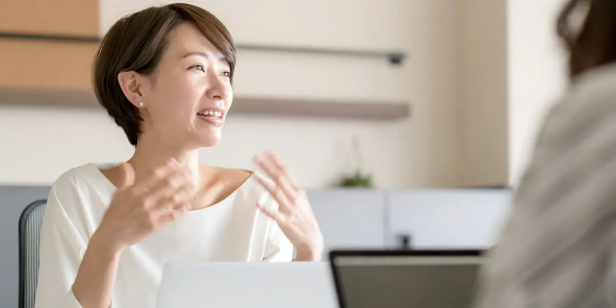 Woman discussing her thoughts on career change