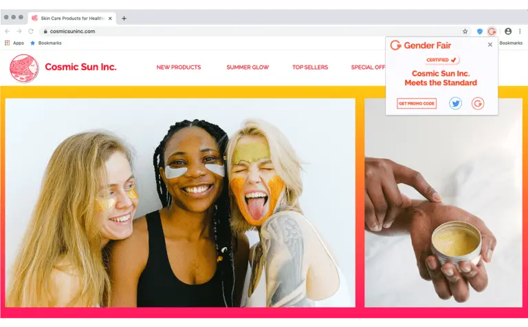 A screenshot of the Gender Fair browser extension for Crome.