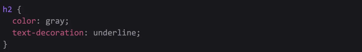 CSS for styling An example of CSS code applying styling to h2 elements.