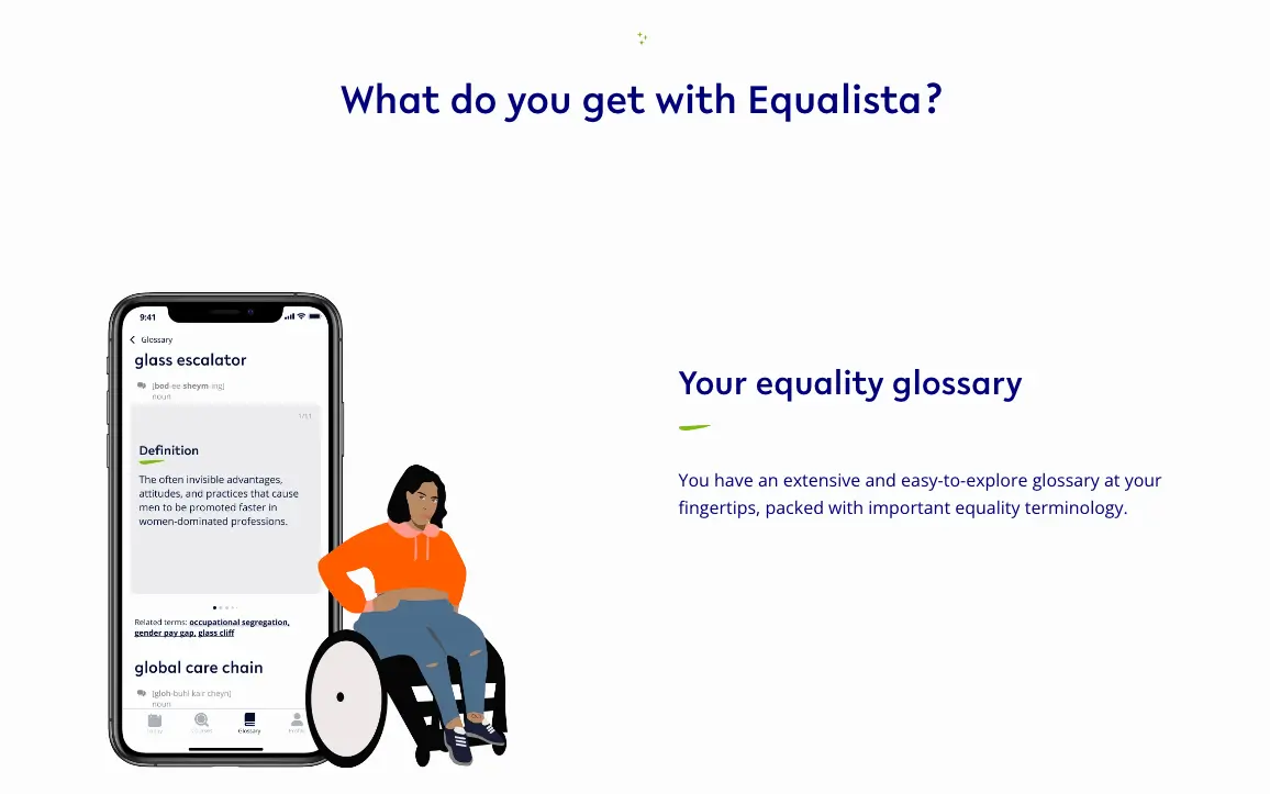 Equalista homepage Screenshot from the Equalista webpage displaying an inclusive design illustration.