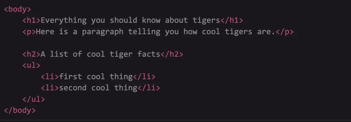HTML without styling An example of HTML code without styling.
